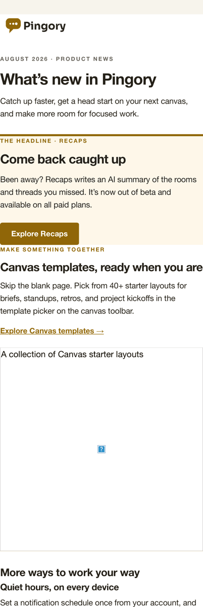 GPT-6 Sol's React version of the digest in iOS Mail, with a large empty box showing only the image's alt text